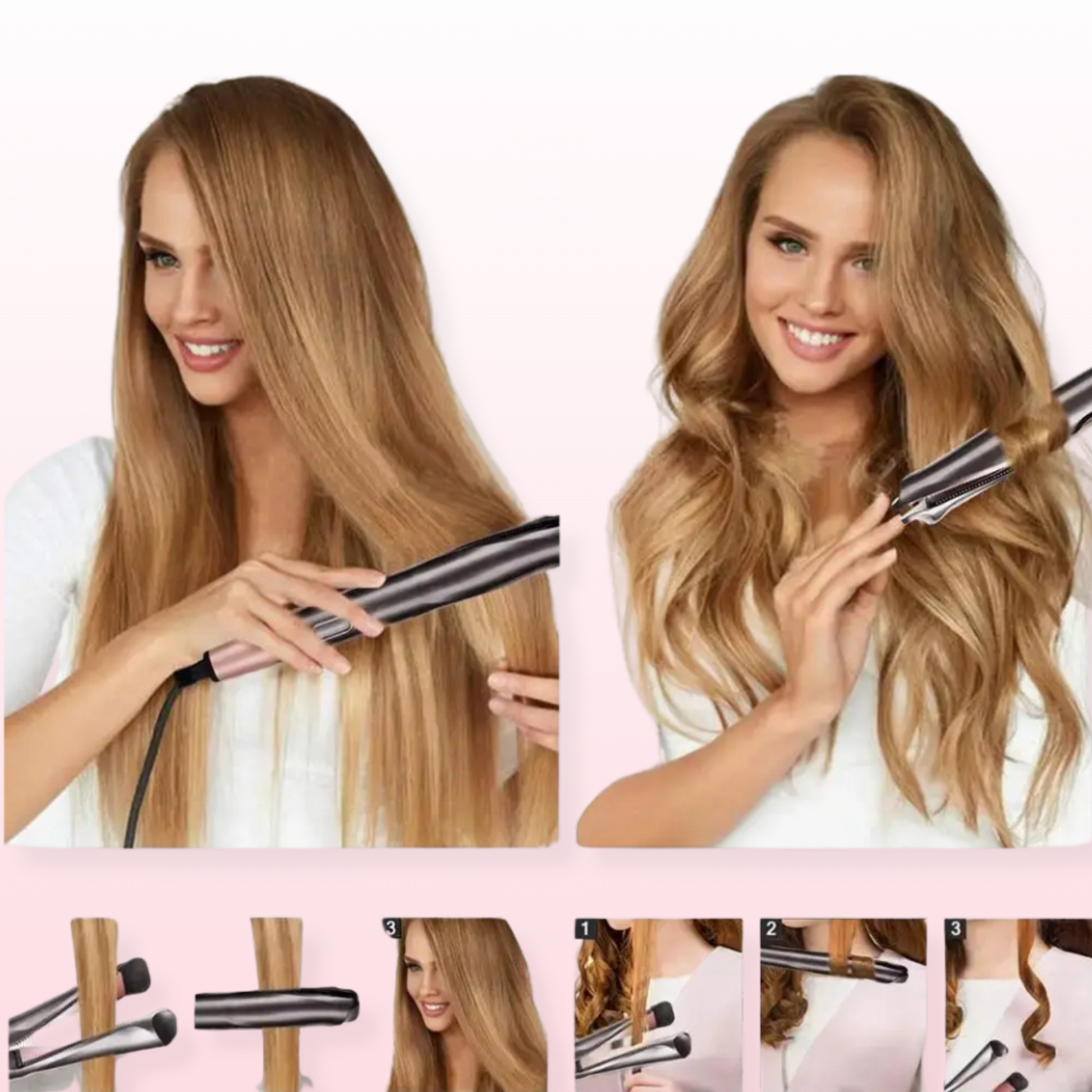 SleekWave 2-in-1 Curling Iron creating smooth curls.